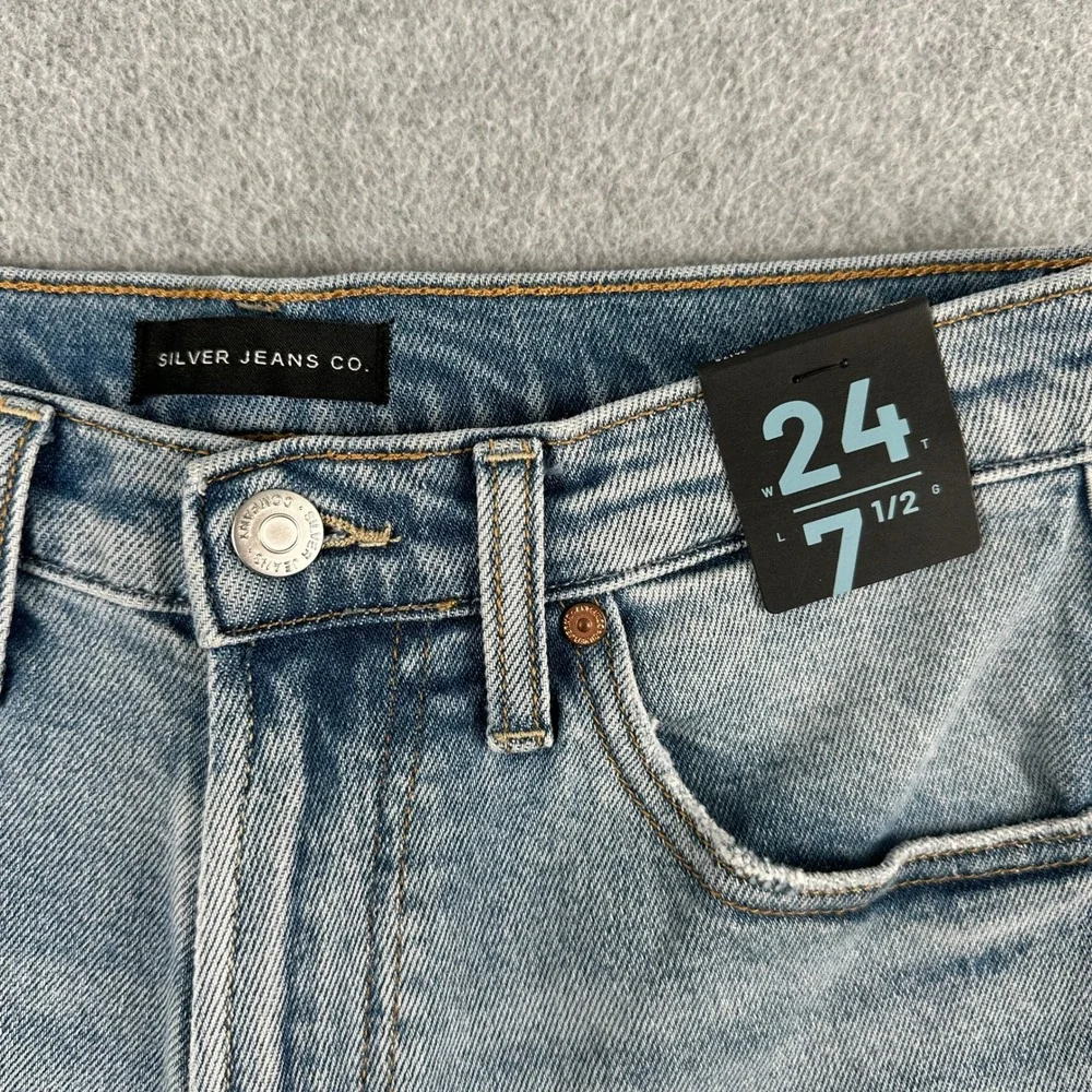 NEW Silver Jean Shorts Denim Womens 24 Indigo Vintage Long High Rise Whisker NWT